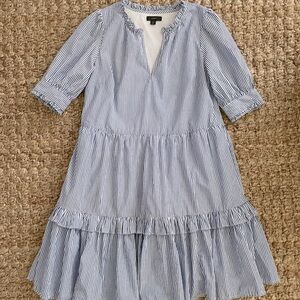 J.Crew Maternity Ruffle-Neck Tiered Popover Dress in Stripe | Size Small | NWOT